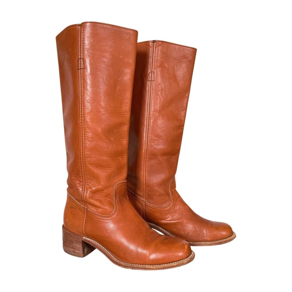 Vintage FRYE Tall Boots Made in USA Leather Riding Campus Boots Brown 8.5 B - Picture 4 of 7